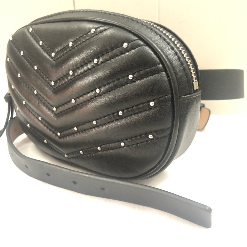 REBECCA Minkoff Genuine Leather Black Studded Waist Belt Bag - Picture 4 of 15
